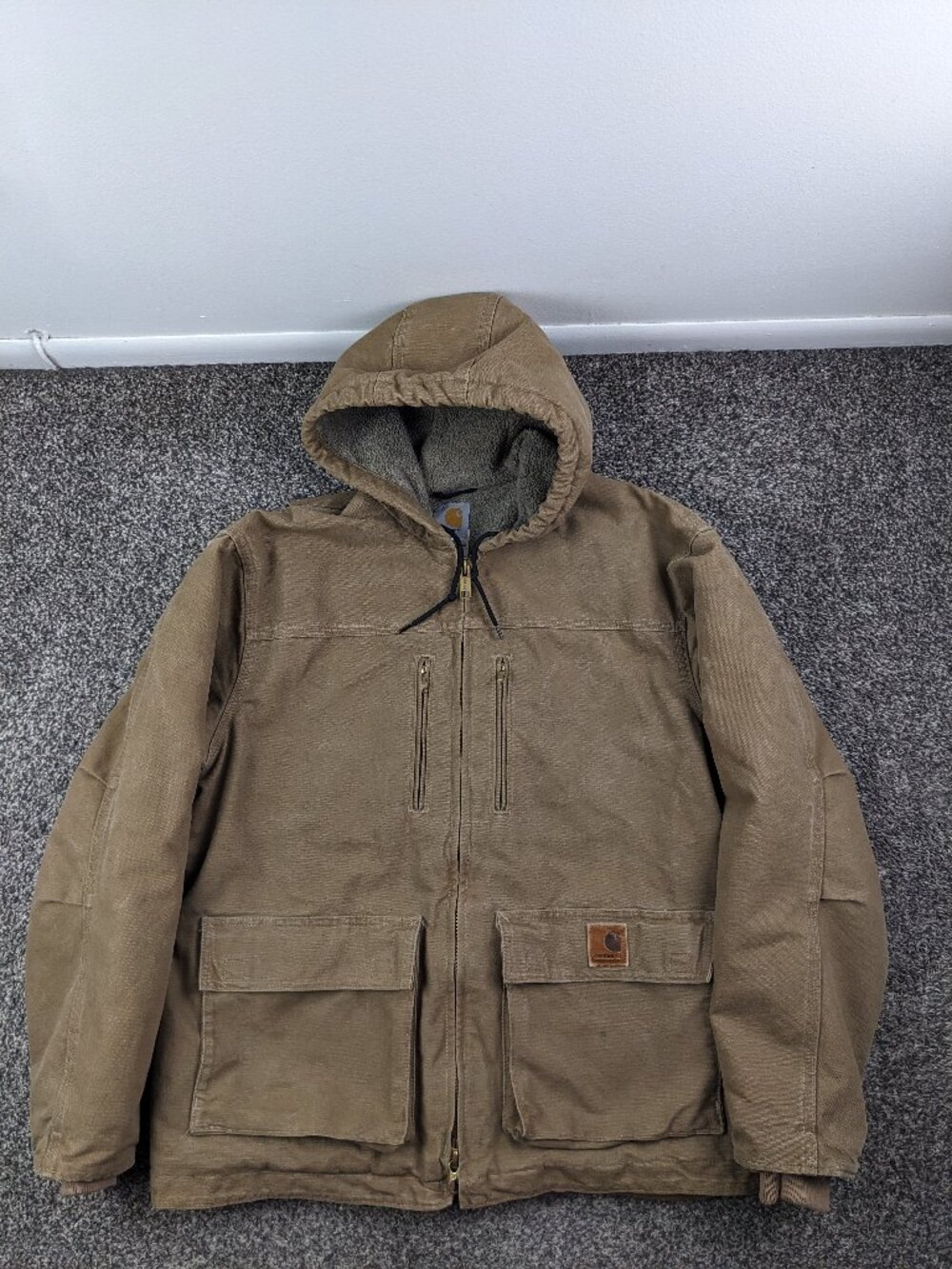 Carhartt Jacket C95 FRB Brown Sherpa Lined Coat Duck Canvas Work Chore Sz Medium
